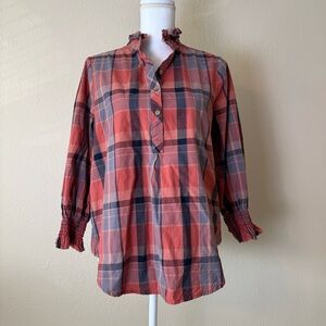 Tuckernuck Teagan Red and Blue Plaid Popover Blouse